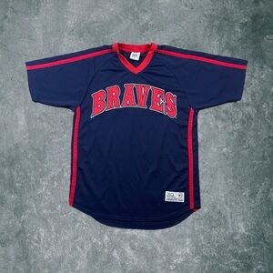Vintage True Fan Atlanta Braves Short Sleeve Pull Over Unisex Jersey Shirt Sz M
